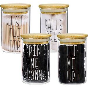 Apothecary Jars with Lids Glass, Cotton Ball, Qtip (Set of 4, Ties & Pins)